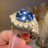"Blue" 4 Carat Round Brilliant Cut Blue Lab Diamond Eye Shape Engagement Ring - HEERA DIAMONDS