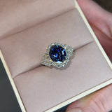 "Blue" 4 Carat Round Brilliant Cut Blue Lab Diamond Eye Shape Engagement Ring - HEERA DIAMONDS