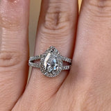 "Cresta" Halo Pear Cut Split-Shank Diamond Shoulder Engagement Ring HEERA DIAMONDS