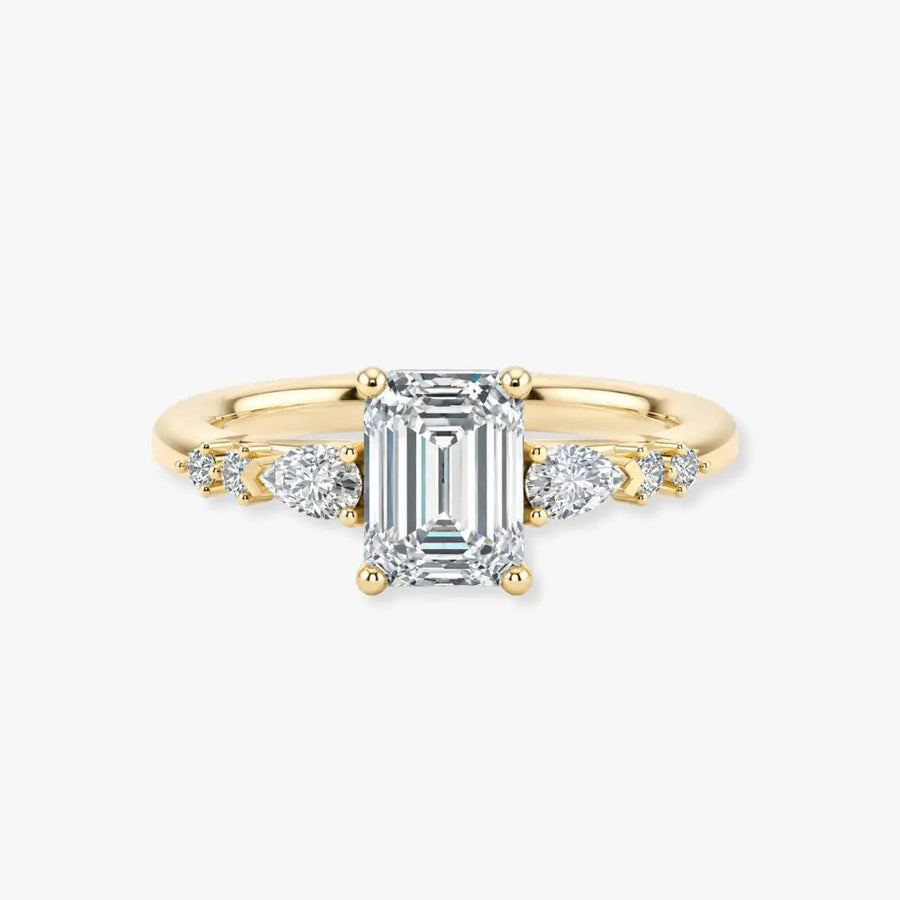 "Elaska" Emerald Cut 3 Carat Yellow Gold Diamond Shoulder Engagement Ring