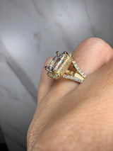 "Hazelena" Emerald Cut with Halo and Diamond Shoulder Engagement Ring HEERA DIAMONDS