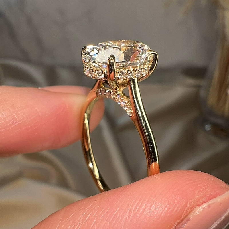 "Honor" 2 Carat Hidden Under Halo Oval Cut Diamond Yellow Gold Engagement Ring - HEERA DIAMONDS