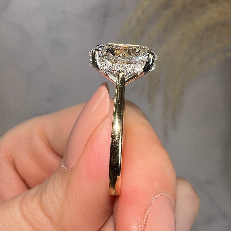 "Anastasia" Oval Cut Hidden Under Halo Secret Gemstone Diamond Engagement Ring - HEERA DIAMONDS