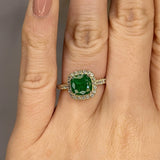 "Ines" Round Emerald Halo Diamond Shoulder Ring - HEERA DIAMONDS