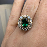 "Jass" Oval Cut Halo 2.5 Carat Emerald Yellow Gold Engagement Ring HEERA DIAMONDS
