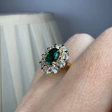 "Jass" Oval Cut Halo 2.5 Carat Emerald Yellow Gold Engagement Ring HEERA DIAMONDS
