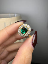 "Jass" Oval Cut Halo 2.5 Carat Emerald Yellow Gold Engagement Ring HEERA DIAMONDS