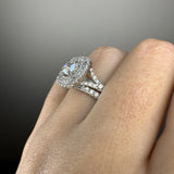 "Nassey" Cushion Cut Halo and Diamond Shoulder Matching Set Engagement Ring HEERA DIAMONDS