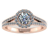 "Nova" Halo Round Brilliant Cut Diamond Double Row Split Diamond Shoulder Engagement Ring HARB10 - HEERA DIAMONDS