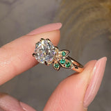"Orla" Floral Round Brilliant Cut Diamond Green Leaf Marquise Emerald Engagement Ring - HEERA DIAMONDS