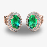 Oval Emerald and Diamond Halo Stud Earrings - EHAOE HEERA GOLD