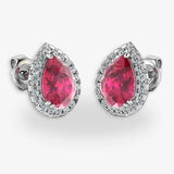 Pear Shape Ruby and Diamond Halo Stud Earrings - EHAPR HEERA GOLD