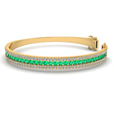 Round Brilliant 4.05 Carat Emerald and Diamond 3 Rows Bangle BAN1E - HEERA DIAMONDS