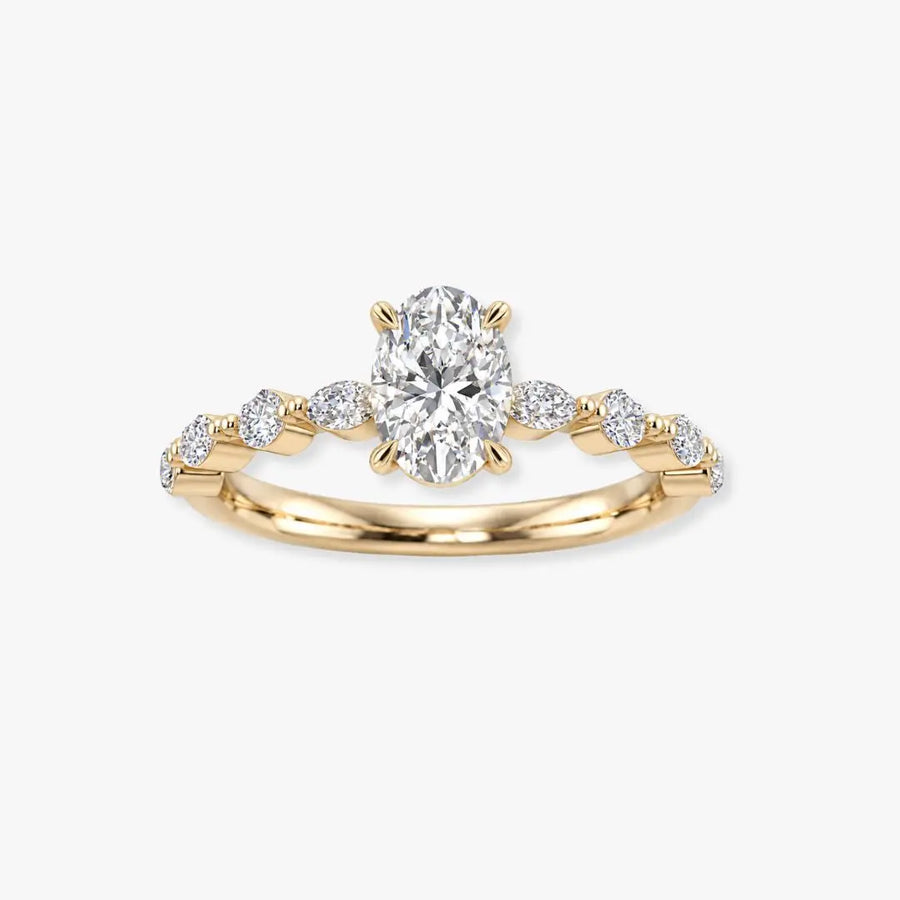 "Zalen" 0.59 Carat Oval Cut Lab Grown Diamond Shoulder Engagement Ring HLM378