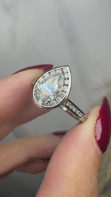"Pierre" Pear Cut Halo 2 Carat Diamond Shoulder Engagement Ring