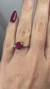 "Reta" Three Stone Round Cut Ruby Trilogy Engagement Ring 3SRB11R