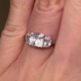 "Brielle" Three Stone Cushion and Half Moon Side Stones Trilogy Diamond Ring 3SCC01