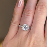 "Mia" Halo Cushion Cut Diamond Shoulder Engagement Ring HACC02