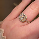 "Madonna" 2.0 Carat Halo Cushion Cut Diamond Shoulder 18k Yellow Gold Engagement Ring