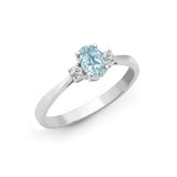 18ct White Gold Diamond And Aqua-Marine And 3 Stone Ring - HEERA DIAMONDS