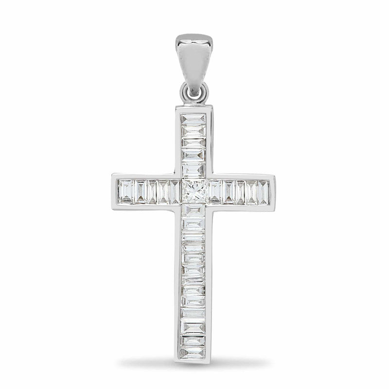 18ct White 0.65ct Princess Cut & Baguette Diamond Cross - HEERA DIAMONDS
