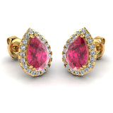 Pear Shape Ruby and Diamond Halo Stud Earrings - EHAPR - HEERA DIAMONDS