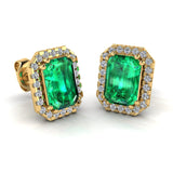 Emerald and Diamond Halo Stud Earrings - EHAEE - HEERA DIAMONDS