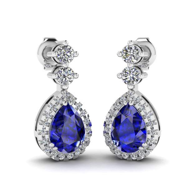 Sapphire 1.30 Carat Pear Shape Halo Natural Diamond Drop Earrings E1PSS - HEERA DIAMONDS