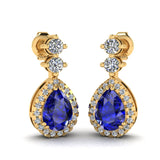 Sapphire 1.30 Carat Pear Shape Halo Natural Diamond Drop Earrings E1PSS - HEERA DIAMONDS