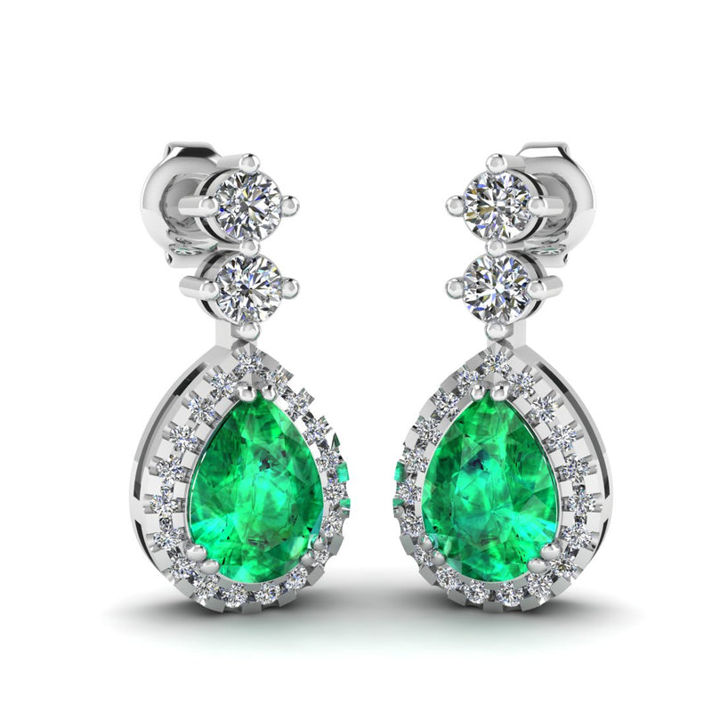 Emerald 1.30 Carat Pear Shape Halo Natural Diamond Drop Earrings E1PSE - HEERA DIAMONDS