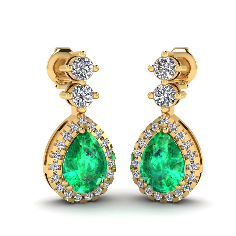 Emerald 1.30 Carat Pear Shape Halo Lab Grown Diamond Drop Earrings E1PSE - HEERA DIAMONDS