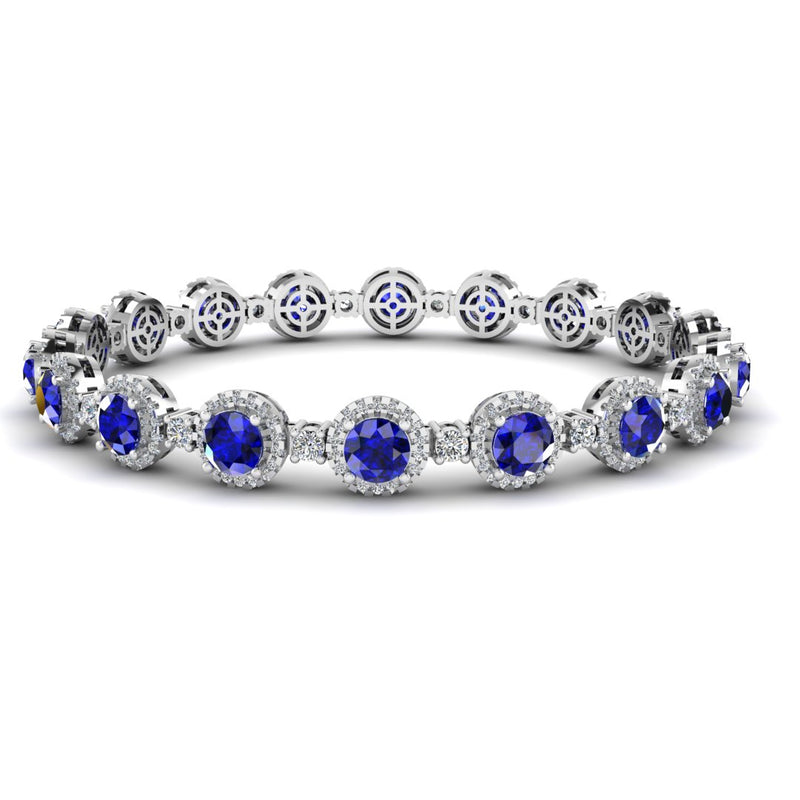 Round Brilliant Shape 8.5 Carat Sapphire Center Featuring Diamond Halo Bracelet BRHARBS
