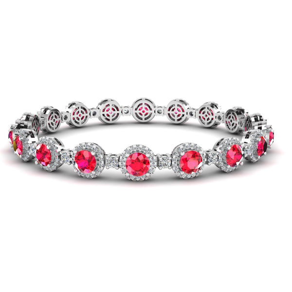 Round Brilliant Shape 8.5 Carat Ruby Center Featuring Diamond Halo Bracelet BRHARBR - HEERA DIAMONDS