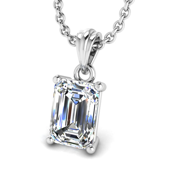 Emerald Cut Solitaire Natural Diamond Pendant Necklace PEC4B