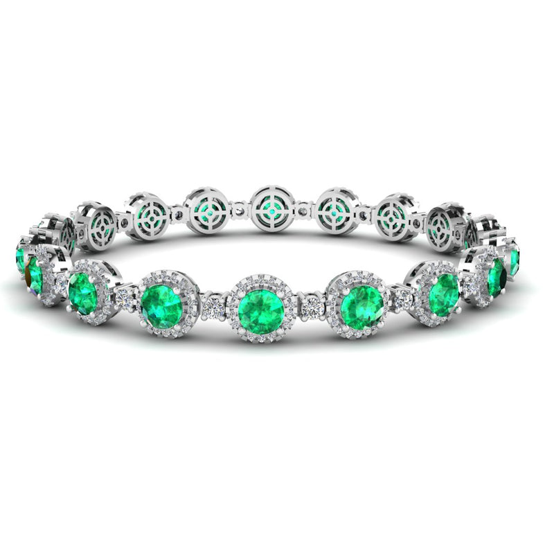 Round Brilliant Shape 8.5 Carat Emerald Gem Featuring Diamond Halo Bracelet BRHARBE - HEERA DIAMONDS