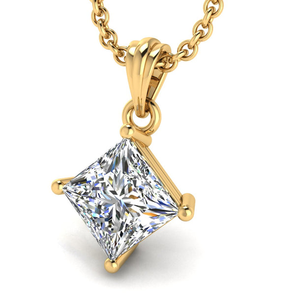 Princess Cut Solitaire Natural Diamond Pendant Necklace PPC4B