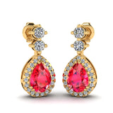 Ruby 1.30 Carat Pear Shape Halo Natural Diamond Drop Earrings E1PSR - HEERA DIAMONDS