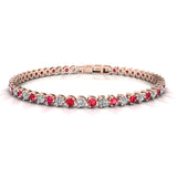 Round Brilliant Diamond and Ruby 3 Claw Bracelet BRDR45512 - HEERA DIAMONDS