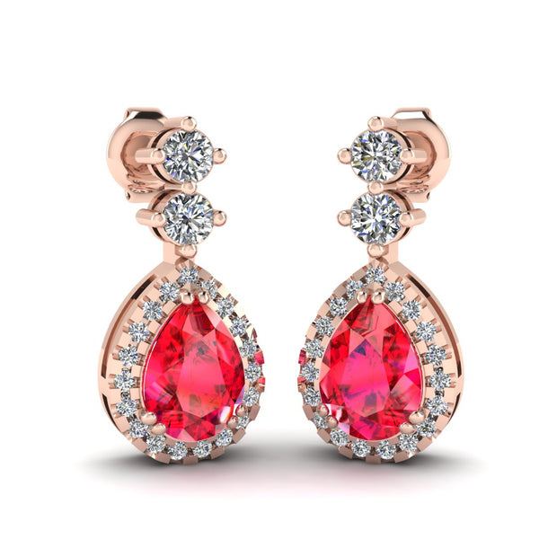 Ruby 1.30 Carat Pear Shape Halo Natural Diamond Drop Earrings E1PSR - HEERA DIAMONDS