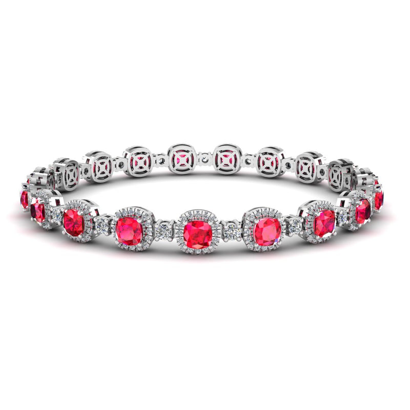 Cushion Shape 8.5 Carat Ruby Featuring Diamond Halo Bracelet BRHACCR - HEERA DIAMONDS