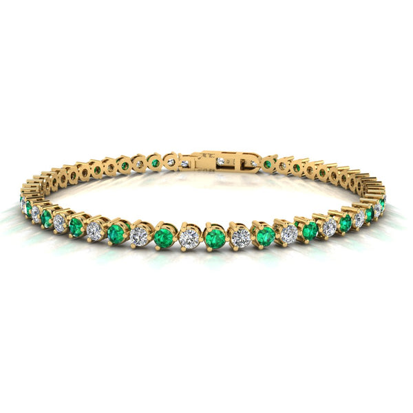 Round Brilliant Diamond and Emerald 3 Claw Bracelet BRDE45512 - HEERA DIAMONDS