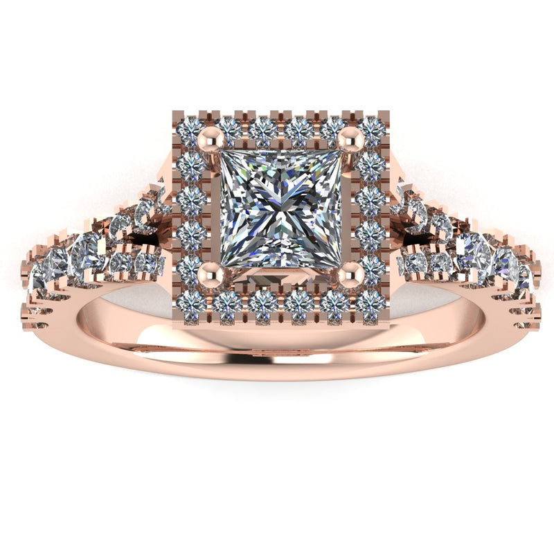 "Ezra" Square Halo Princess Cut Diamond Split Diamond Shoulder Engagement Ring HAPC01 - HEERA DIAMONDS