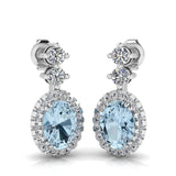 Aquamarine 1.40 Carat Oval Shape Halo Lab Grown Diamond Drop Earrings E1OCA - HEERA DIAMONDS