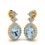 Aquamarine 1.40 Carat Oval Shape Halo Natural Diamond Drop Earrings E1OCA - HEERA DIAMONDS