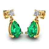 Emerald Gem Pear Shape Lab Grown Diamond Drop Earrings EDPSE - HEERA DIAMONDS