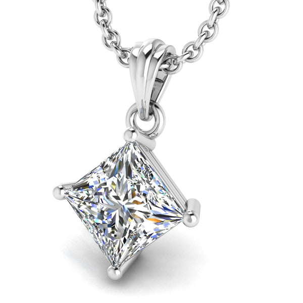 Princess Cut Solitaire Natural Diamond Pendant Necklace PPC4B