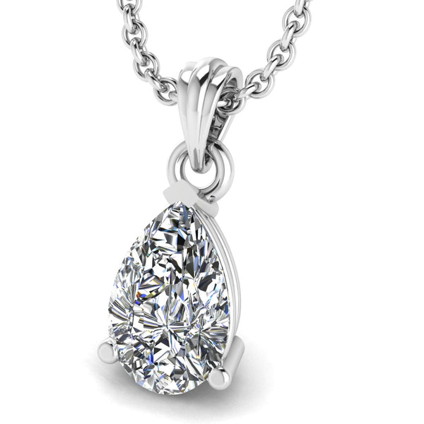 Pear Cut Solitaire Natural Diamond Pendant Necklace PPS3B