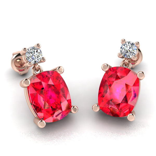 Cushion Shape Ruby Natural Diamond Drop Earrings EDCCR - HEERA DIAMONDS