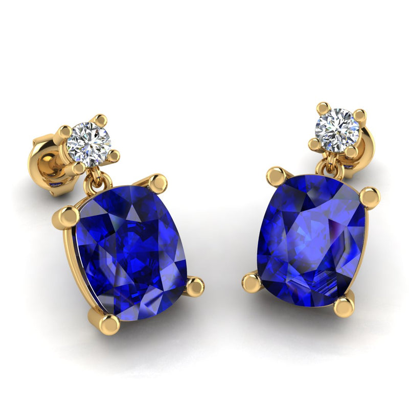 Cushion Shape Sapphire Natural Diamond Drop Earrings EDCCS - HEERA DIAMONDS