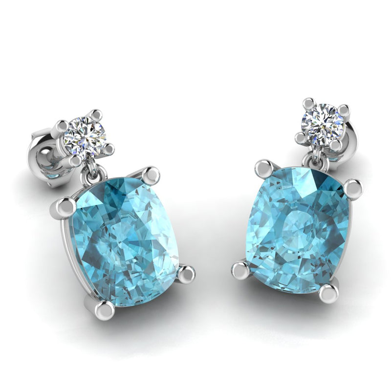 Cushion Shape Aquamarine Lab Grown Diamond Drop Earrings EDCCA - HEERA DIAMONDS